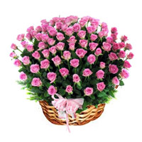 Send Pink Roses Basket 100 Flowers to Bangalore on Rakhi