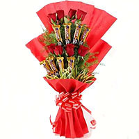 Gift in Bangalore of Pink Roses 10 Flowers 16 Pcs Ferrero Rocher Bouquet Bangalore on Friendship Day