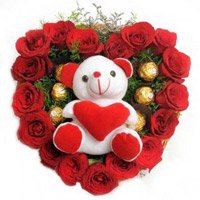 Same Day Gift Delivery to Bangalore. Send 18 Red Roses 5 Ferrero Rocher Teddy Heart on Friendship Day