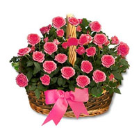Send Valentine's Day Flower to Bangalore : 24 Pink Roses Basket to Bengaluru