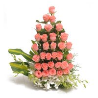 Place order to send 32 Pink Roses to Bengaluru with 3 Orchids Arrangement on Friendship Day