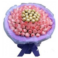 Gift Delivery in Bangalore to deliver 50 Pink Roses 16 Pcs Ferrero Rocher Bouquet for Friendship Day