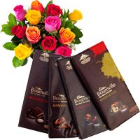 Online Delivery of 4 Cadbury Bournville Chocolates with 12 Mix Roses Bunch and Gifts to Bangalore