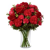 Red Roses Red Carnations in Vase 20 Fresh Flowers Delivery in Bangalore