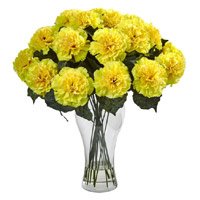 Send Diwali Flowers to Bangalore. Yellow Carnation Vase of 24 Flowers in Bangalore Online