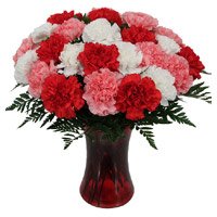 Buy Red Pink White Carnation Vase 24 Flowers delivery to Bengaluru on Friendship Day