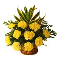 Place Order to send 12 Yellow Carnation Basket. Online Delivery of Diwali Flowers in Bangalore