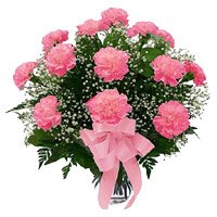Order Rakhi and Pink Carnation in Vase with 12 Flowers to Bangalore