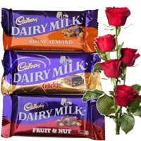 Friendship Day Gifts Delivery in Bangalore that includes 4 Dairy Milk Silk Chocolates With 5 Red Roses