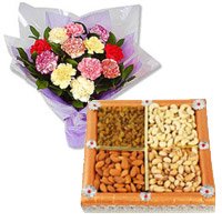 Shop for 12 Mixed Carnation With 1/2 Kg Dry Fruits in Bangalore with Flowers to Bangalore