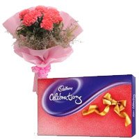 Online Gift Delivery to Bangalore to send 6 Pink Carnation, Cadbury Celebration Pack