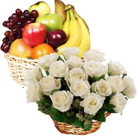 Deliver 18 White Roses 2 Kg Fresh Fruits Basket in Bangalore