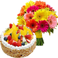 Deliver 24 Mix Gerbera 1 Kg Fruit Cake to Bengaluru from 5 Star Hotel for Friendship Day