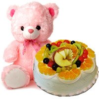 Send 12 Inch Teddy 1 Kg Eggless Fruit Cake to Bangalore from 5 Star Bakery