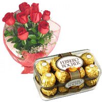 Online gifts shop in Bangalore to send 12 Red Roses and 16 pieces Ferrero Rocher