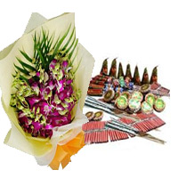 Diwali Gifts to Bangalore with 5 Orchids with Assorted Crackers worth Rs 2000
