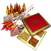 500gm Dry Fruits Box with Assorted Crackers worth Rs 1000. Diwali Gifts to Bangalore and Crackers.