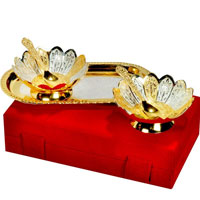 Diwali Gifts to Bangalore Same Day with Two Gold Plated Bowl in Brass