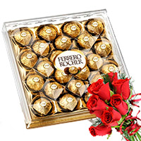 New Year Chocolates to Bangalore with 6 Red Rose Bunch and 24 Pieces Ferrero Rocher in Bengaluru