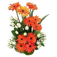 Send Orange Gerbera White Rose Basket 24 Flowers to Bengaluru Online on Friendship Day