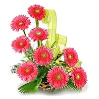 Order Online Pink Gerbera Basket 12 Flowers in Bengaluru for Friendship Day