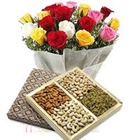 Send Gift of 24 Mixed Roses with 1/2 Kg Assorted Dry Fruits in Gifts to Bangalore for Friendship Day