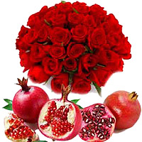 50 Red Roses Bouquet delivery in Bangalore with 1 Kg Fresh Fruit Promegranate