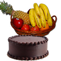 Gifts to Bangalore. Send 2 Kg Fresh Fruits Basket with 1 Kg Chocolate Cake to Bangalore