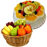 Send 1 Kg Fresh Fruits Basket with 500 gm Fruit Cake to Bangalore