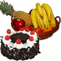 Send Fresh Fruits Basket with 500 gm Black Forest Cake in Bangalore