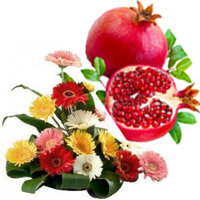 Deliver Mixed Gerbera Basket 15 Flowers to Bangalore with 1 Kg Fresh Promegranate