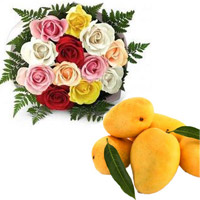 Cheap Online Gifts to Bangalore. Send 12 Mix Roses Bouquet with 12 pcs Fresh Mango