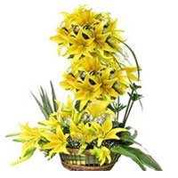 Send Yellow Lily 2 Ft Arrangement 50 Flower Delivery to Bengaluru for Friendship Day