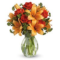 Best Valentine's Day Flower Delivery in Bangalore : Orange Lily Red Roses