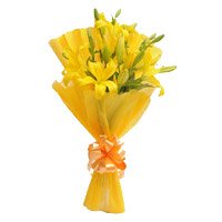 Flowers delivery to Bangalore to send Yellow Lily Bouquet 3 Flower Stems on Friendship Day