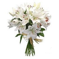 Immediate Flower delivery in Bangalore. Send White Lily Bouquet 5 Stems