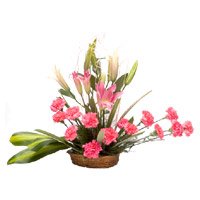 Send 2 Pink Lily 12 Pink Carnation Basket to Bengaluru on Friendship Day