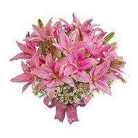 Send New Year Flowers in Bangalore Online Pink Oriental Lily Bouquet 6 Stems on New Year