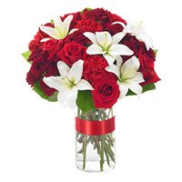 Friendship Day Flowers Delivery in Bengaluru. White Lily Red Rose Carnation 24 Flowers