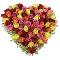 Rakhi with Flower Delivery in Bangalore. Mixed Roses Heart 50 Flowers