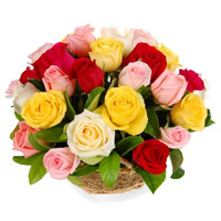 Online Flowers Delivery of Mixed Roses Basket 24 Flowers in Bangalore