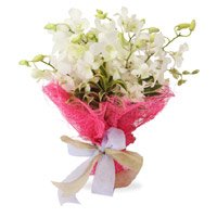 Friendship Day Online Flower Delivery. White Orchid Bunch 9 Flowers Stem
