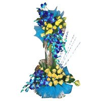 Flowers Delivery in Bengaluru. Send Online 15 Orchids 50 Roses Flower Arrangement on Friendship Day