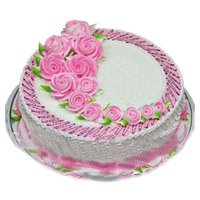 Get Rakhi Gifts to Bangalore. 6 Pink White Lily 1 Kg Chocolate Cake in Bangalore From 5 Star Hotel