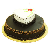 4 Kg Two Tier Heart Chocolate Vanilla 2-in-1 Cake Delivery to Bangalore