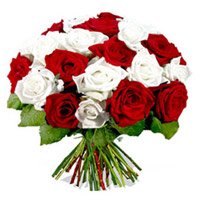 Buy Online Diwali Flowers to Bangalore also send Red White Roses Bouquet 24 Flowers to Bengaluru