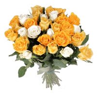 Buy Fresh New Year Flowers in Bangalore also send Orange White Roses Bouquet 35 Flowers to Bengaluru