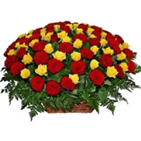 Order Online Red Yellow Roses Basket 100 Flowers in Bangalore for Rakhi