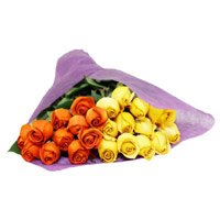 Place Online Order for Diwali Flowers to Bangalore consist of Yellow Orange Roses Bouquet 24 Flowers to Bangalore