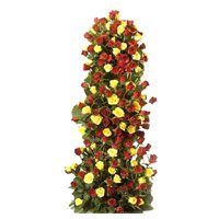 Send Rakhi Flowers Online to Bangalore. Aggrangement is made of Yellow Red Roses Tall Arrangement 100 flowers